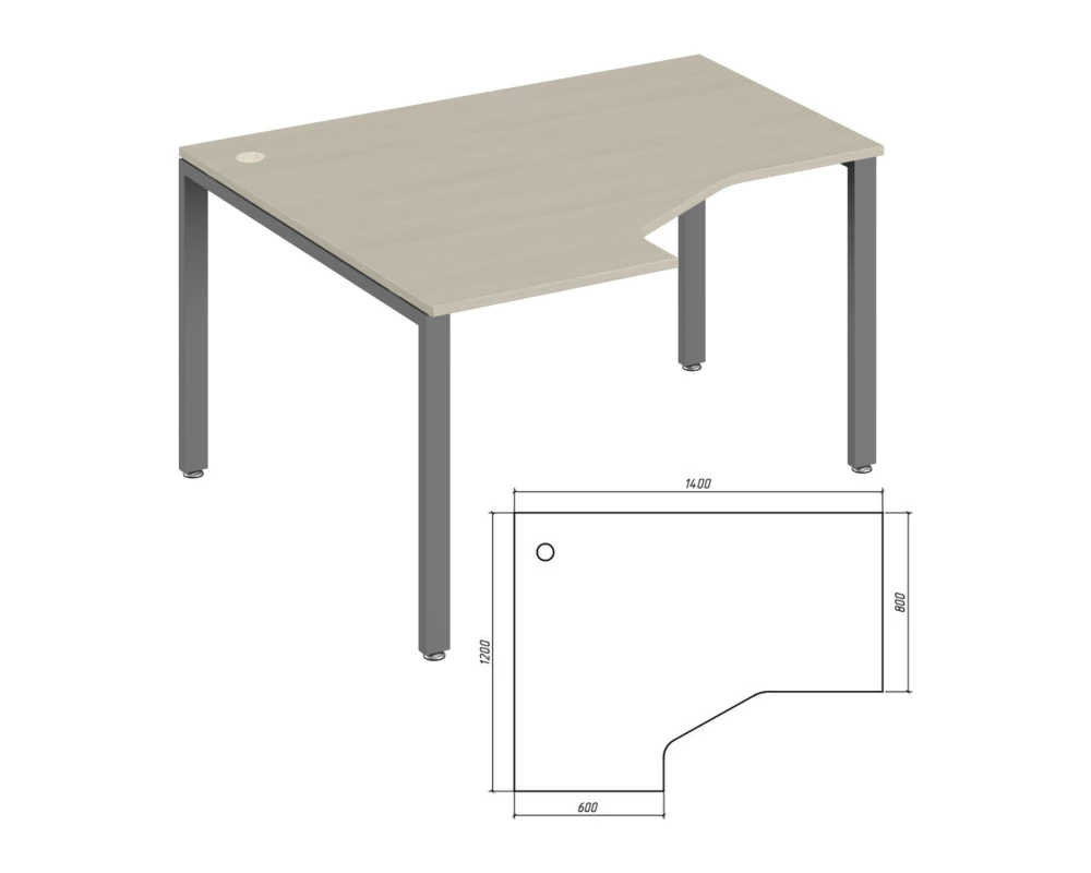 Эргономичный стол левый 140 Trend Metal Дуб феррара