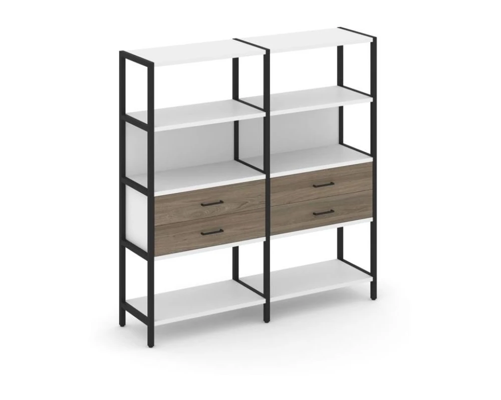Двухсекционный стеллаж четырехярусный с ящиками 1590х400х1613 Шелф Систем / Shelf System