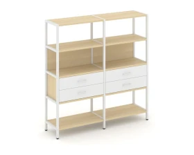 Двухсекционный стеллаж четырехярусный с ящиками 1590х400х1613 Шелф Систем / Shelf System images