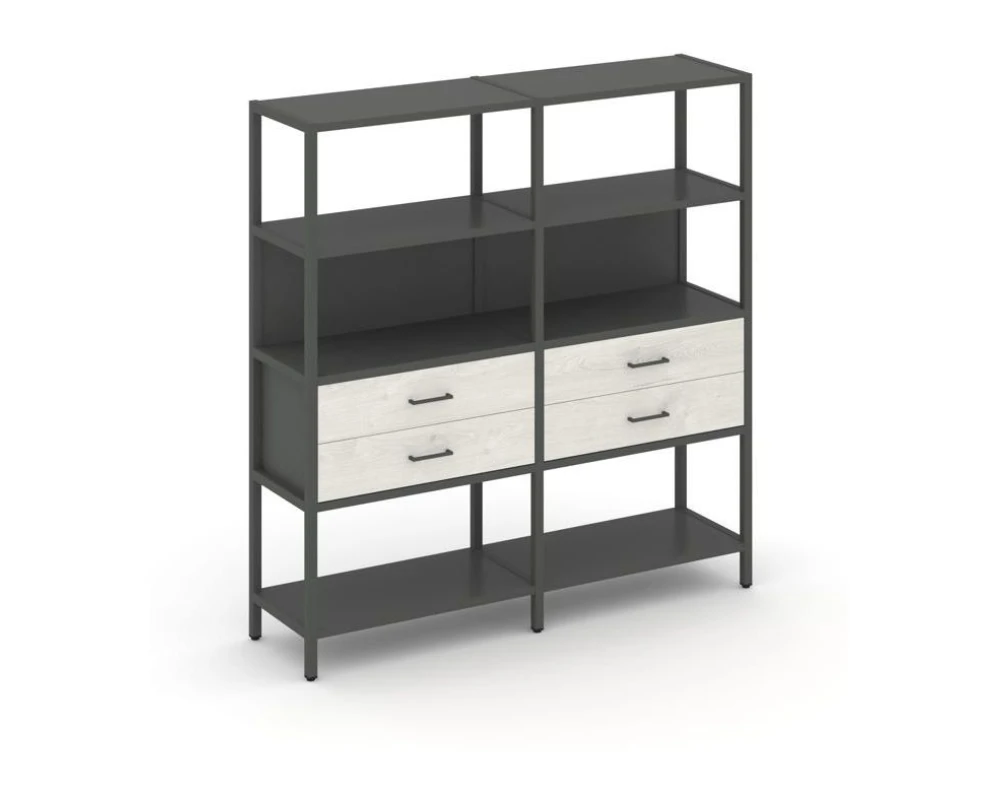 Двухсекционный стеллаж четырехярусный с ящиками 1590х400х1613 Шелф Систем / Shelf System