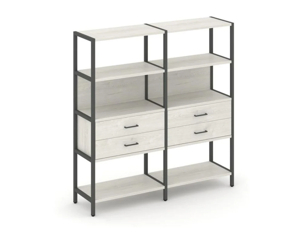 Двухсекционный стеллаж четырехярусный с ящиками 1590х400х1613 Шелф Систем / Shelf System