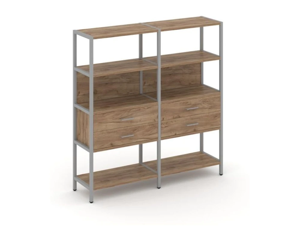 Двухсекционный стеллаж четырехярусный с ящиками 1590х400х1613 Шелф Систем / Shelf System
