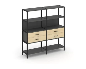 Двухсекционный стеллаж четырехярусный с ящиками 1590х400х1613 Шелф Систем / Shelf System images