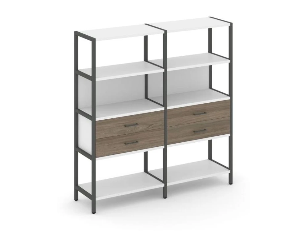 Двухсекционный стеллаж четырехярусный с ящиками 1590х400х1613 Шелф Систем / Shelf System