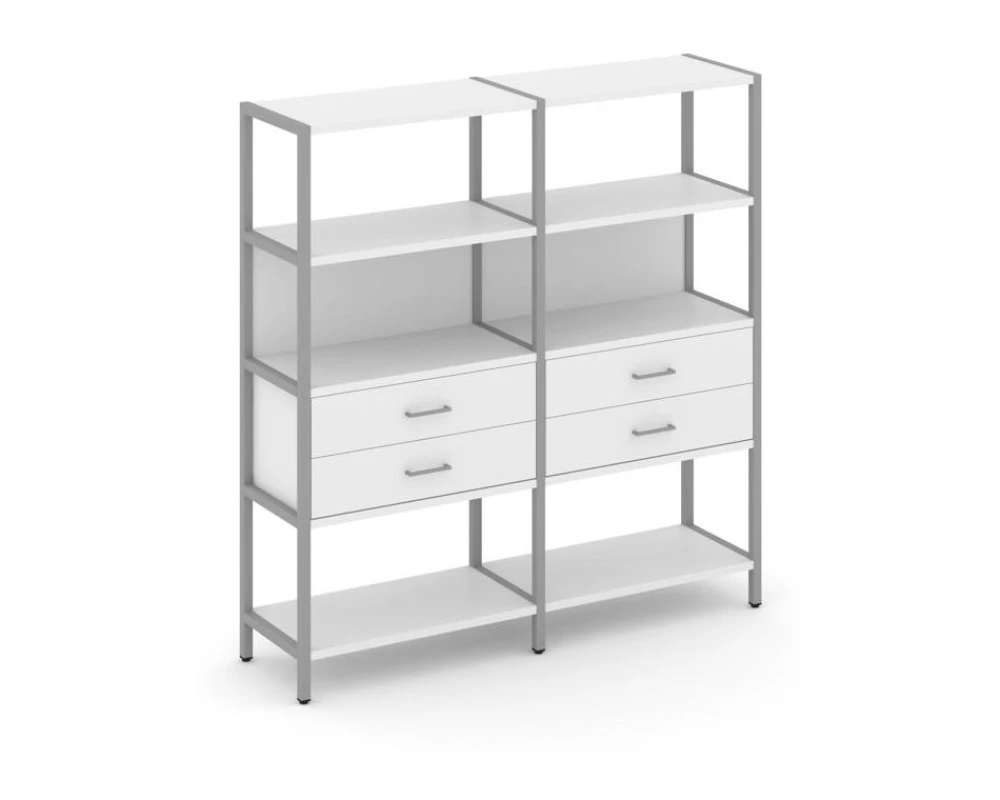 Двухсекционный стеллаж четырехярусный с ящиками 1590х400х1613 Шелф Систем / Shelf System