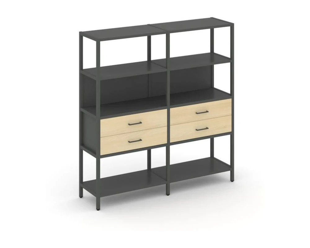 Двухсекционный стеллаж четырехярусный с ящиками 1590х400х1613 Шелф Систем / Shelf System