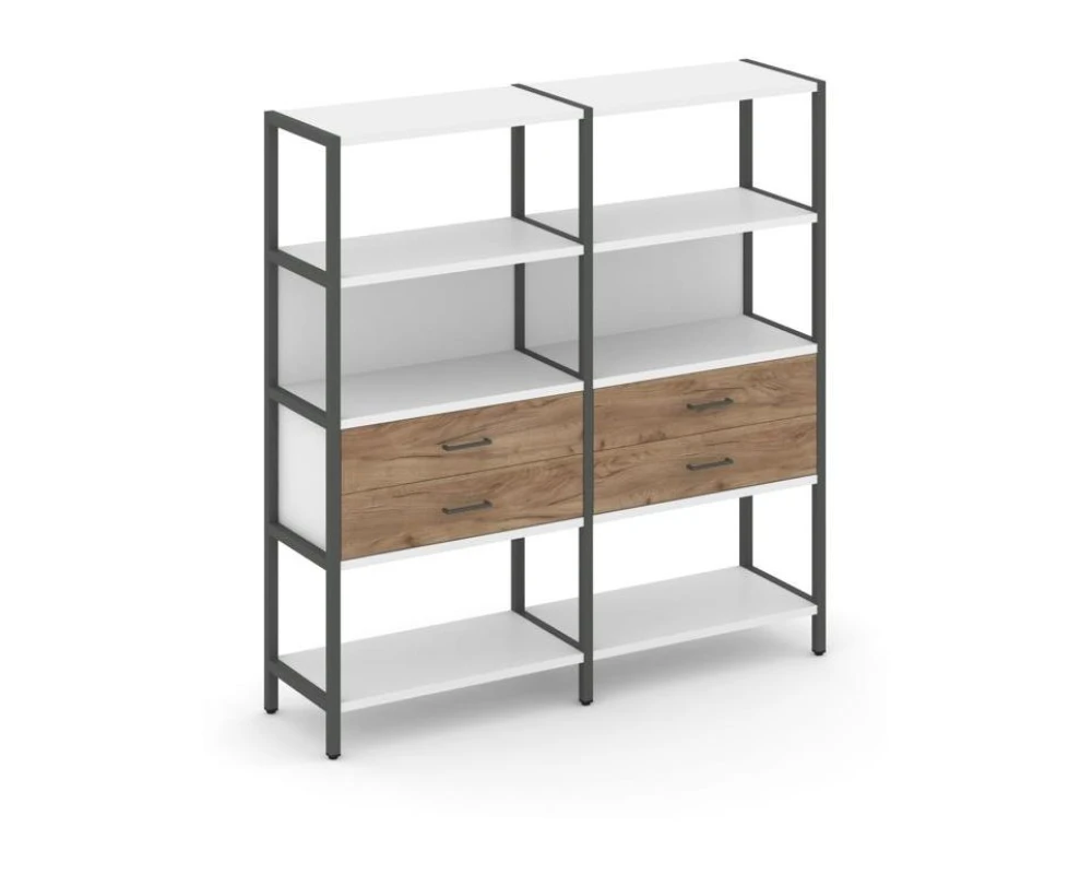 Двухсекционный стеллаж четырехярусный с ящиками 1590х400х1613 Шелф Систем / Shelf System