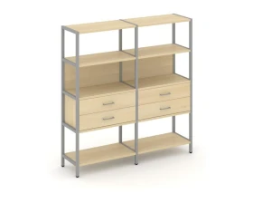 Двухсекционный стеллаж четырехярусный с ящиками 1590х400х1613 Шелф Систем / Shelf System images