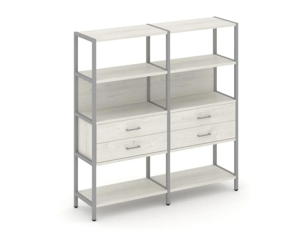 Двухсекционный стеллаж четырехярусный с ящиками 1590х400х1613 Шелф Систем / Shelf System