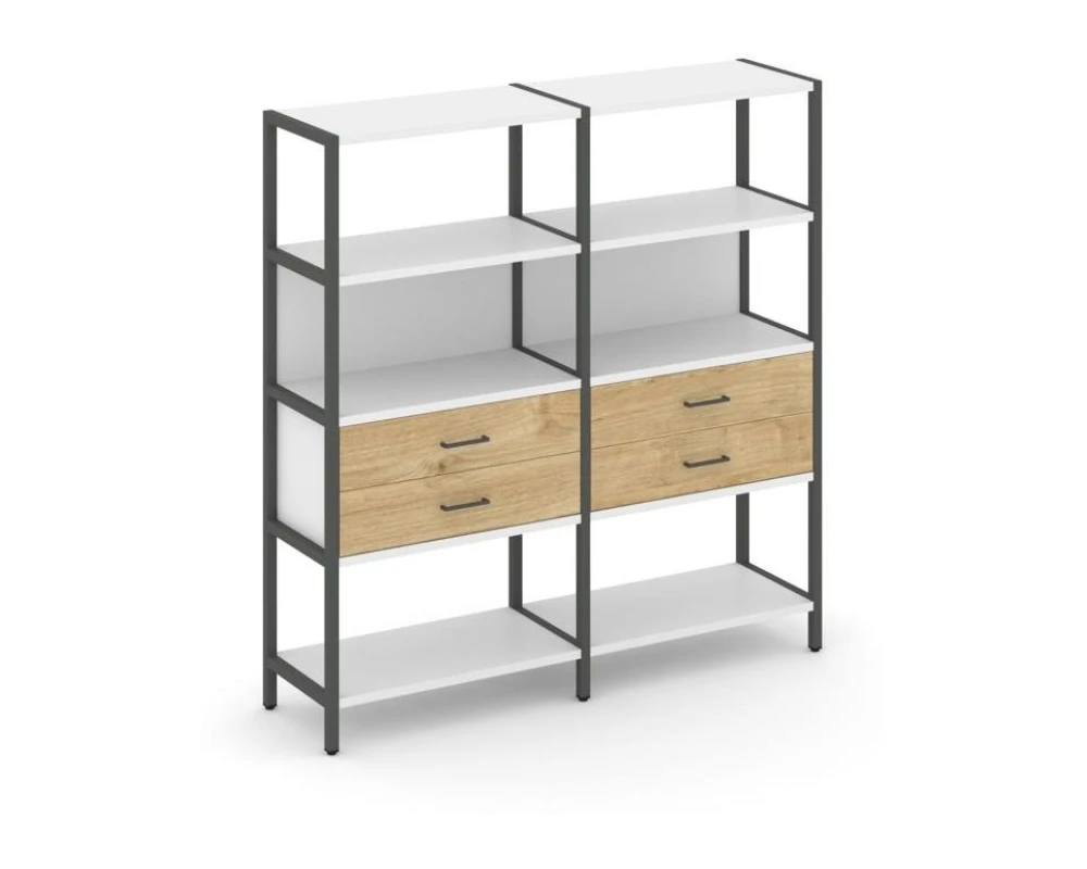 Двухсекционный стеллаж четырехярусный с ящиками 1590х400х1613 Шелф Систем / Shelf System