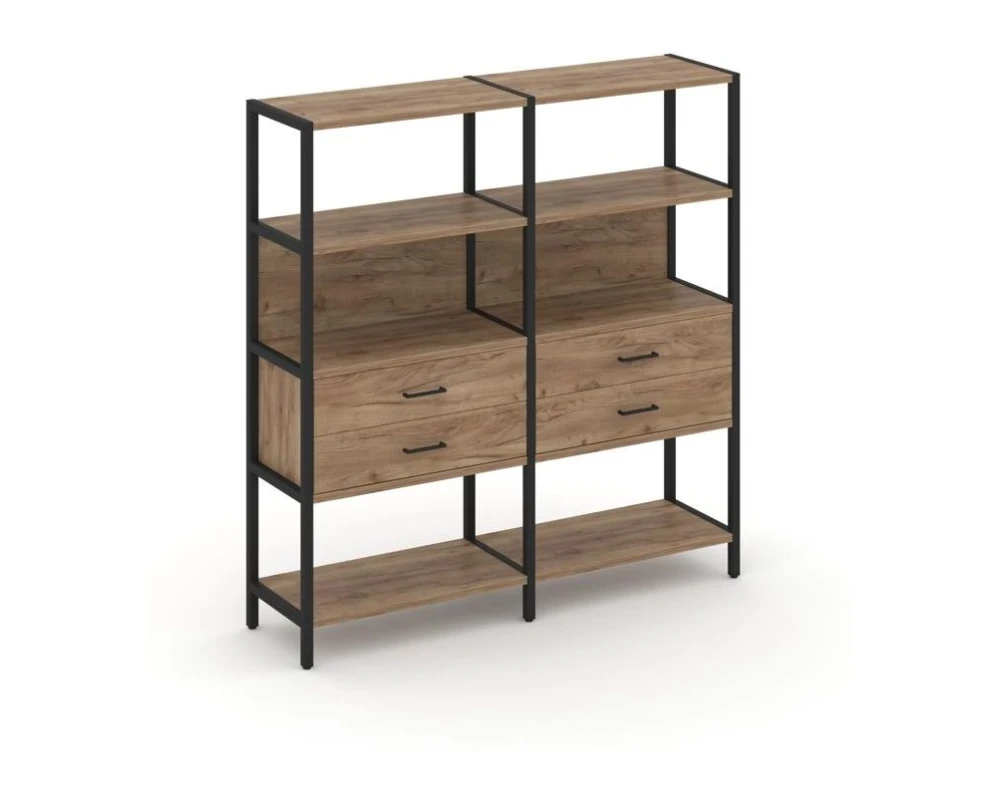 Двухсекционный стеллаж четырехярусный с ящиками 1590х400х1613 Шелф Систем / Shelf System