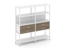 Двухсекционный стеллаж четырехярусный с ящиками 1590х400х1613 Шелф Систем / Shelf System images