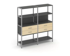 Двухсекционный стеллаж четырехярусный с ящиками 1590х400х1613 Шелф Систем / Shelf System images
