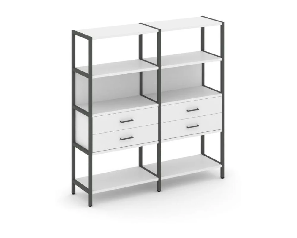 Двухсекционный стеллаж четырехярусный с ящиками 1590х400х1613 Шелф Систем / Shelf System