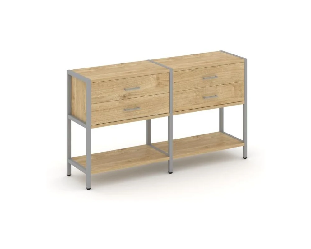 Двухсекционный стеллаж двухярусный с ящиками 1590х400х879 Шелф Систем / Shelf System