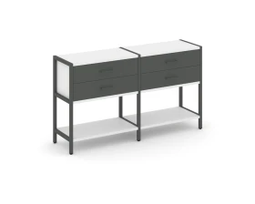 Двухсекционный стеллаж двухярусный с ящиками 1590х400х879 Шелф Систем / Shelf System images