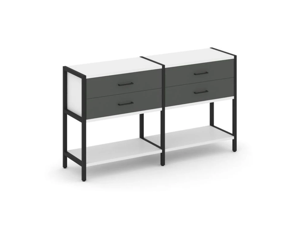 Двухсекционный стеллаж двухярусный с ящиками 1590х400х879 Шелф Систем / Shelf System