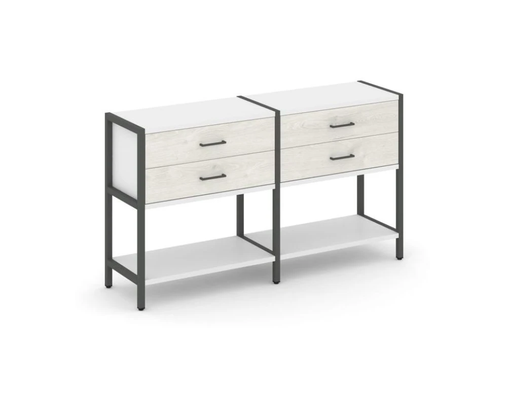 Двухсекционный стеллаж двухярусный с ящиками 1590х400х879 Шелф Систем / Shelf System