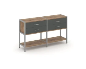 Двухсекционный стеллаж двухярусный с ящиками 1590х400х879 Шелф Систем / Shelf System images