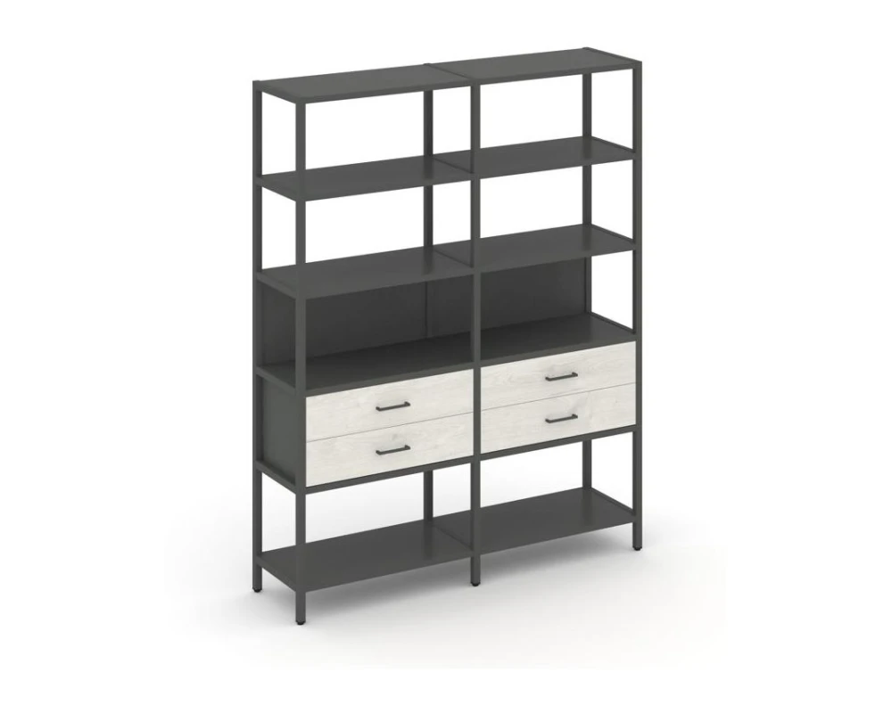 Двухсекционный стеллаж пятиярусный с ящиками 1590х400х1980 Шелф Систем / Shelf System