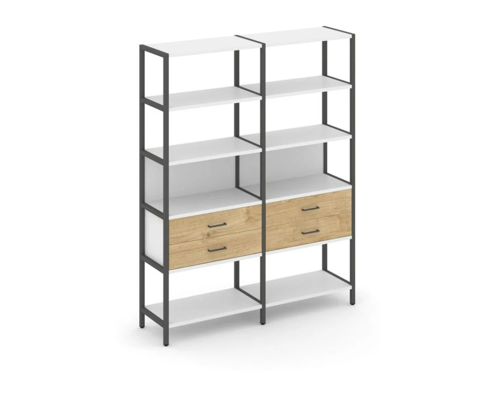 Двухсекционный стеллаж пятиярусный с ящиками 1590х400х1980 Шелф Систем / Shelf System