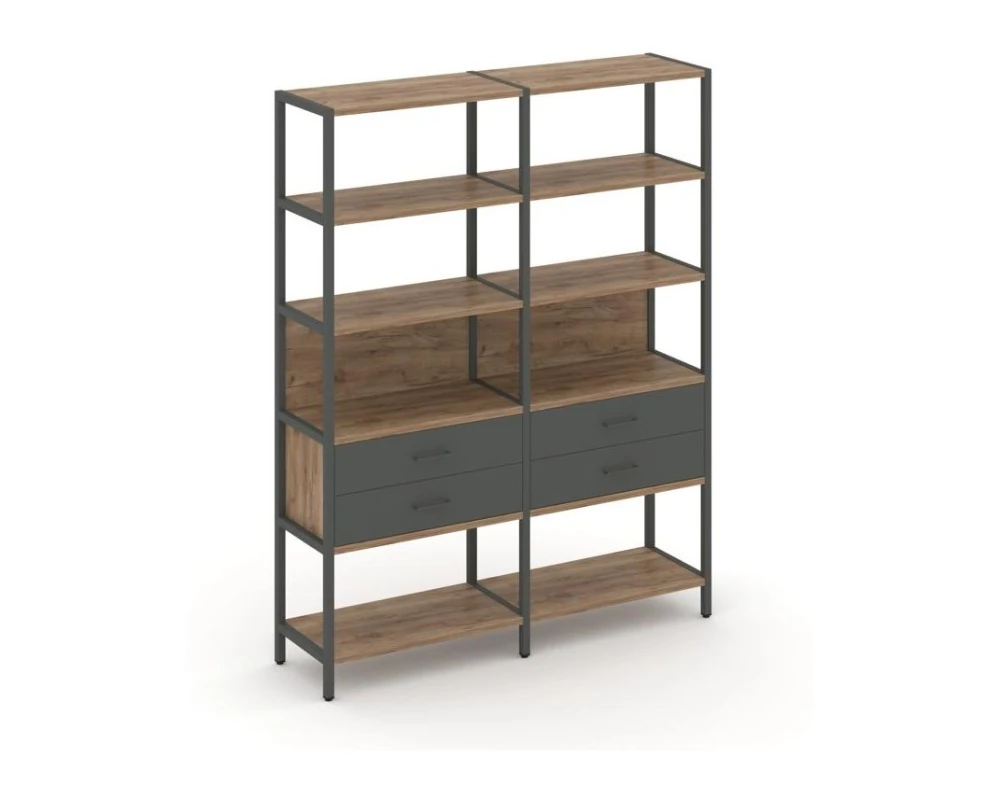 Двухсекционный стеллаж пятиярусный с ящиками 1590х400х1980 Шелф Систем / Shelf System