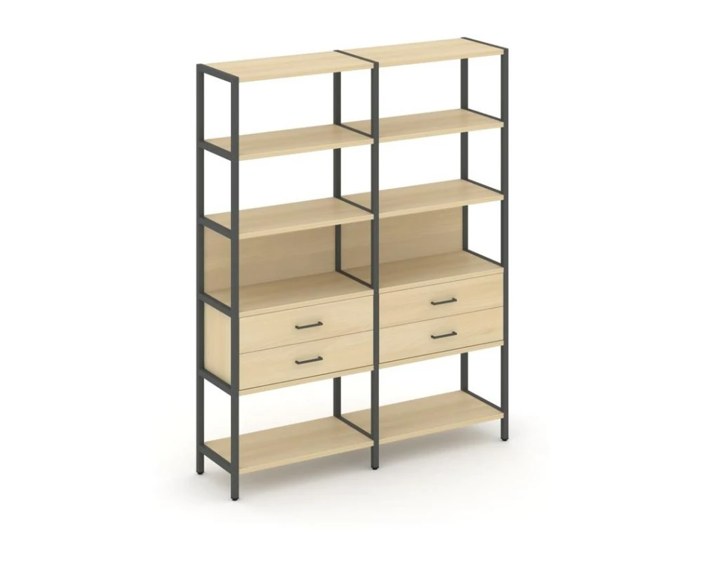 Двухсекционный стеллаж пятиярусный с ящиками 1590х400х1980 Шелф Систем / Shelf System