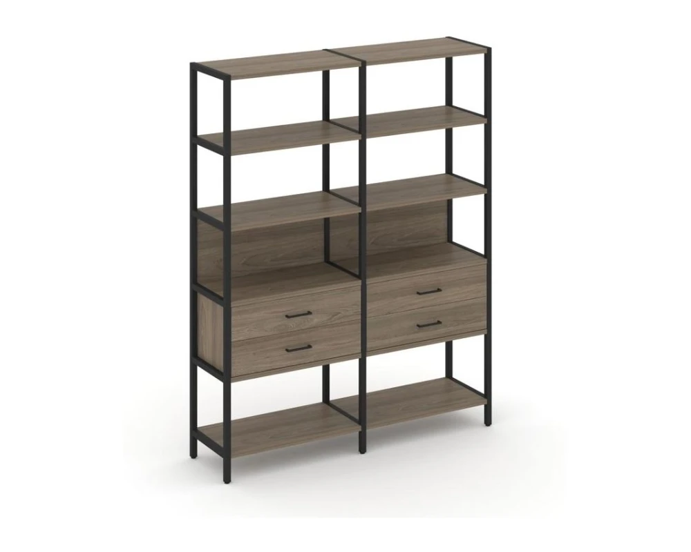 Двухсекционный стеллаж пятиярусный с ящиками 1590х400х1980 Шелф Систем / Shelf System