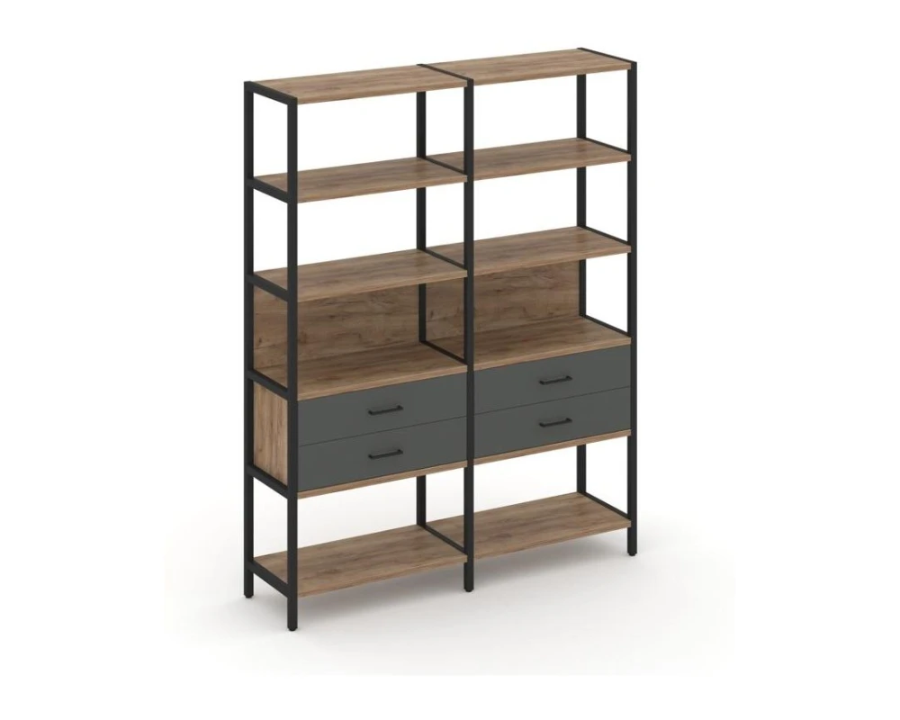 Двухсекционный стеллаж пятиярусный с ящиками 1590х400х1980 Шелф Систем / Shelf System