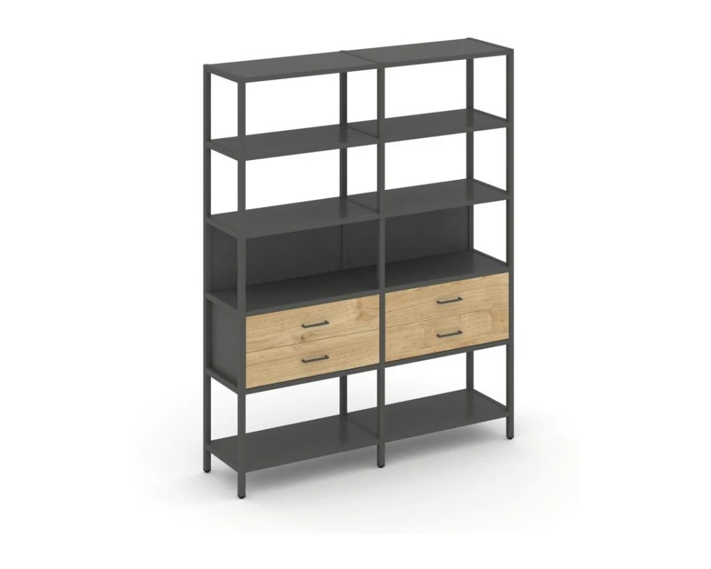 Двухсекционный стеллаж пятиярусный с ящиками 1590х400х1980 Шелф Систем / Shelf System