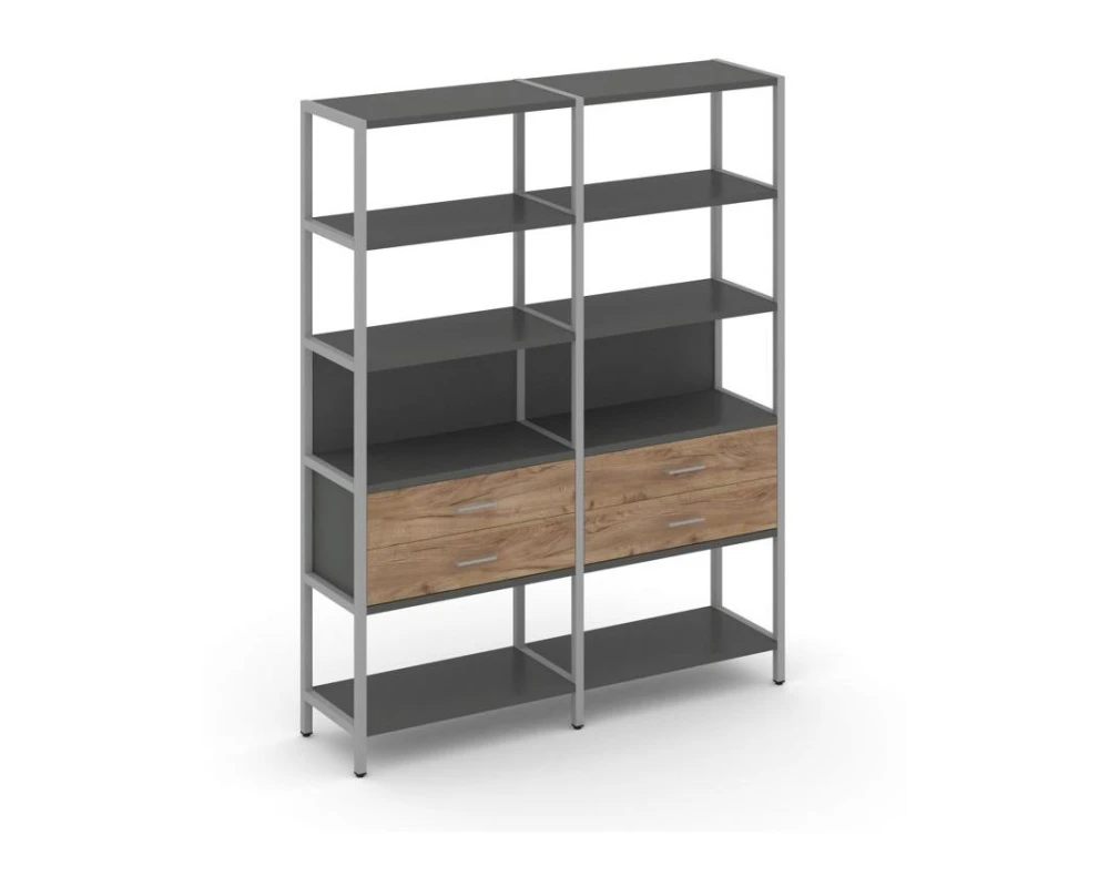 Двухсекционный стеллаж пятиярусный с ящиками 1590х400х1980 Шелф Систем / Shelf System