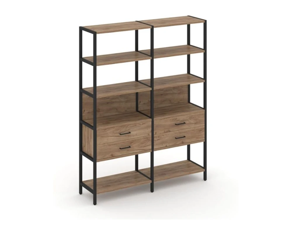 Двухсекционный стеллаж пятиярусный с ящиками 1590х400х1980 Шелф Систем / Shelf System