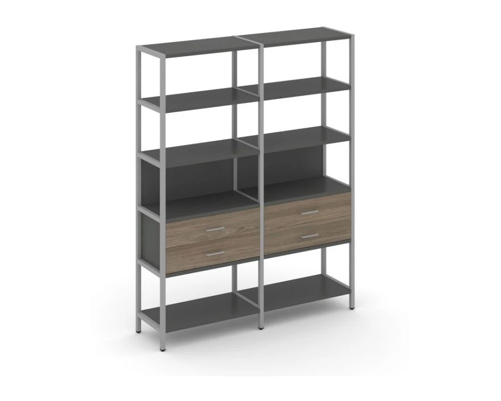 Двухсекционный стеллаж пятиярусный с ящиками 1590х400х1980 Шелф Систем / Shelf System