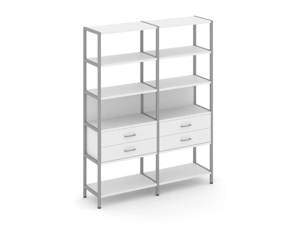 Двухсекционный стеллаж пятиярусный с ящиками 1590х400х1980 Шелф Систем / Shelf System