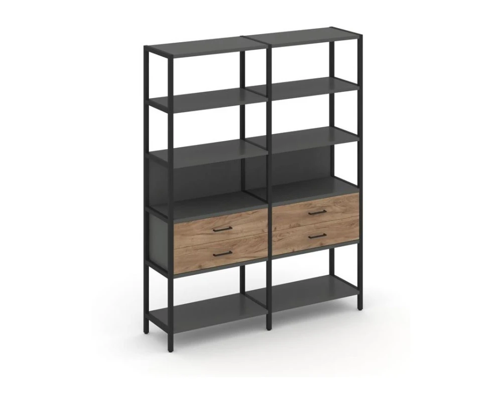 Двухсекционный стеллаж пятиярусный с ящиками 1590х400х1980 Шелф Систем / Shelf System