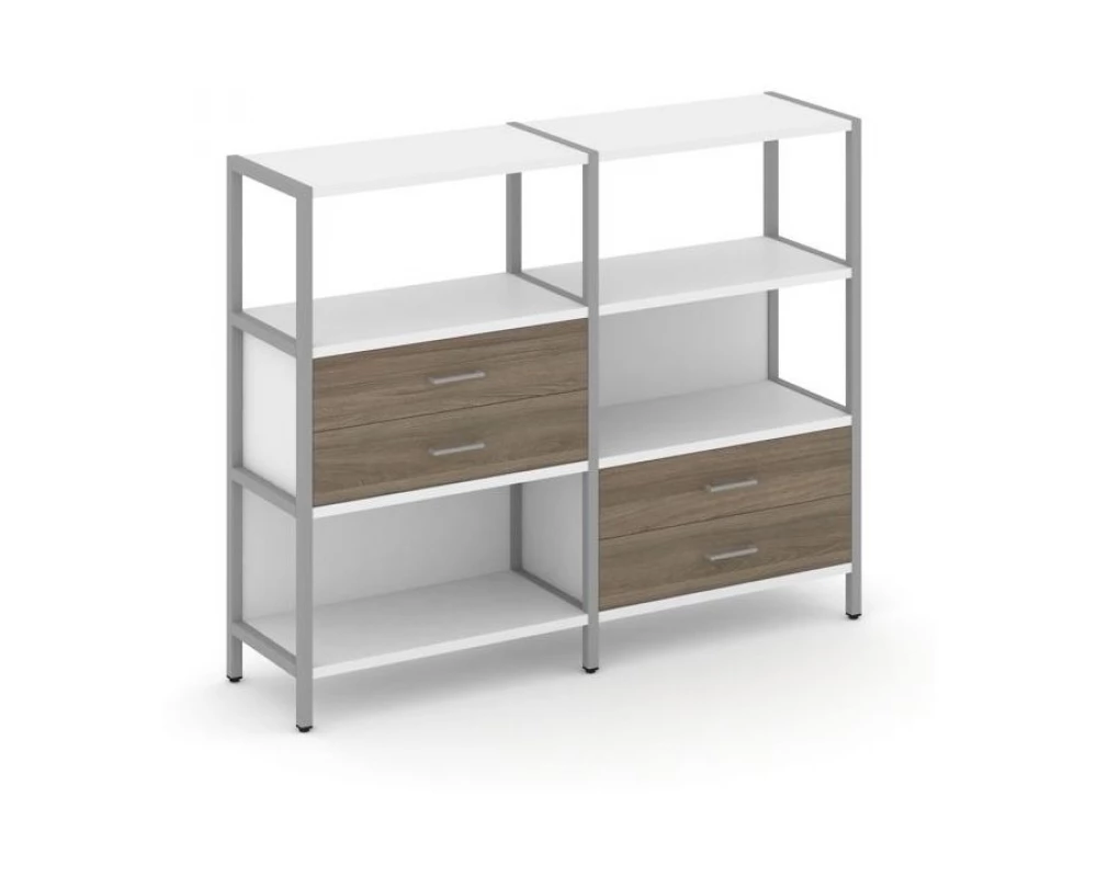 Двухсекционный стеллаж трехярусный с ящиками на двух ярусах 1590х400х1246 Shelf System