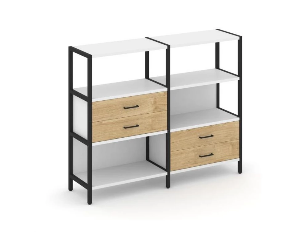 Двухсекционный стеллаж трехярусный с ящиками на двух ярусах 1590х400х1246 Shelf System