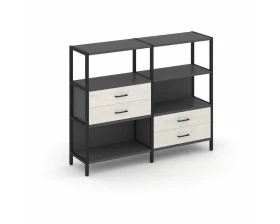 Двухсекционный стеллаж трехярусный с ящиками на двух ярусах 1590х400х1246 Shelf System images