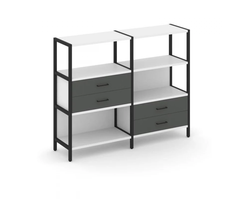 Двухсекционный стеллаж трехярусный с ящиками на двух ярусах 1590х400х1246 Shelf System