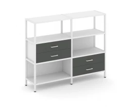 Двухсекционный стеллаж трехярусный с ящиками на двух ярусах 1590х400х1246 Shelf System images