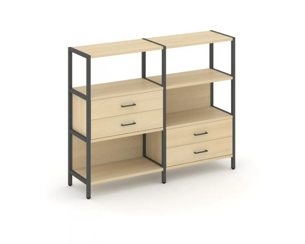 Двухсекционный стеллаж трехярусный с ящиками на двух ярусах 1590х400х1246 Shelf System