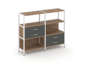 Двухсекционный стеллаж трехярусный с ящиками на двух ярусах 1590х400х1246 Shelf System images