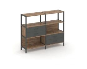 Двухсекционный стеллаж трехярусный с ящиками на двух ярусах 1590х400х1246 Shelf System images