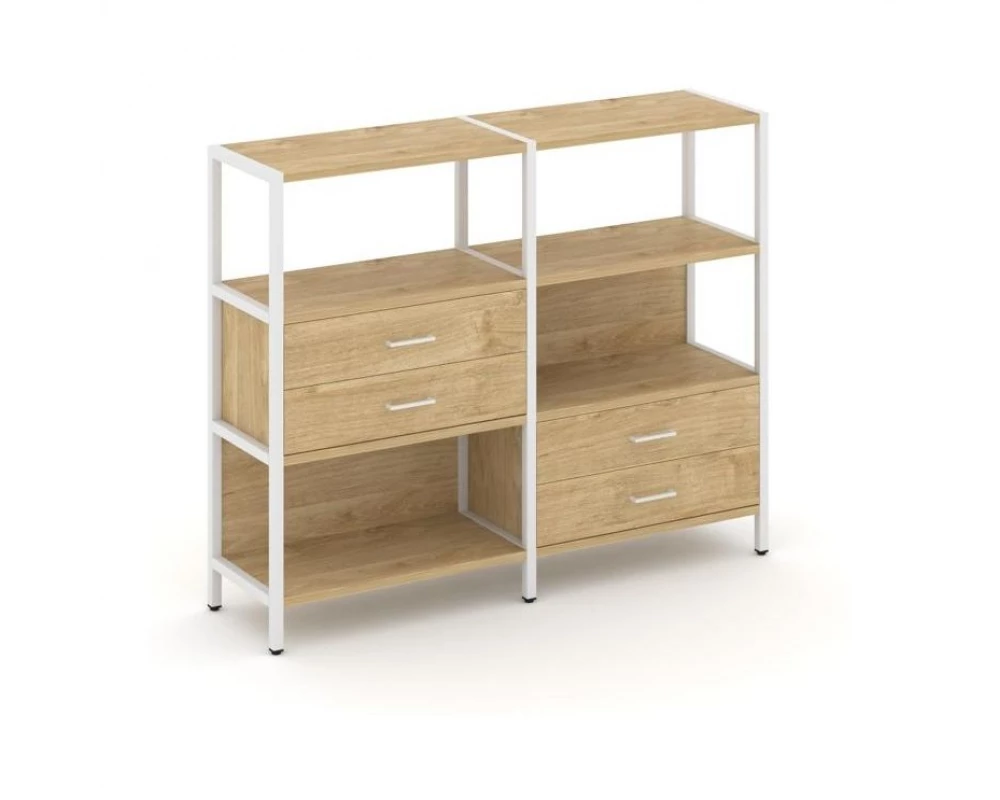 Двухсекционный стеллаж трехярусный с ящиками на двух ярусах 1590х400х1246 Shelf System