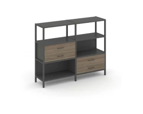 Двухсекционный стеллаж трехярусный с ящиками на двух ярусах 1590х400х1246 Shelf System images