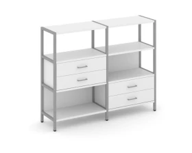 Двухсекционный стеллаж трехярусный с ящиками на двух ярусах 1590х400х1246 Shelf System images
