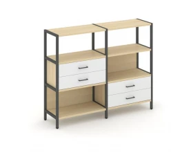 Двухсекционный стеллаж трехярусный с ящиками на двух ярусах 1590х400х1246 Shelf System images