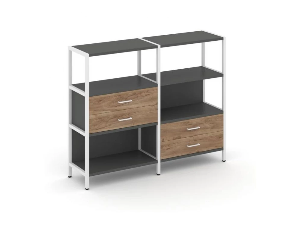 Двухсекционный стеллаж трехярусный с ящиками на двух ярусах 1590х400х1246 Shelf System