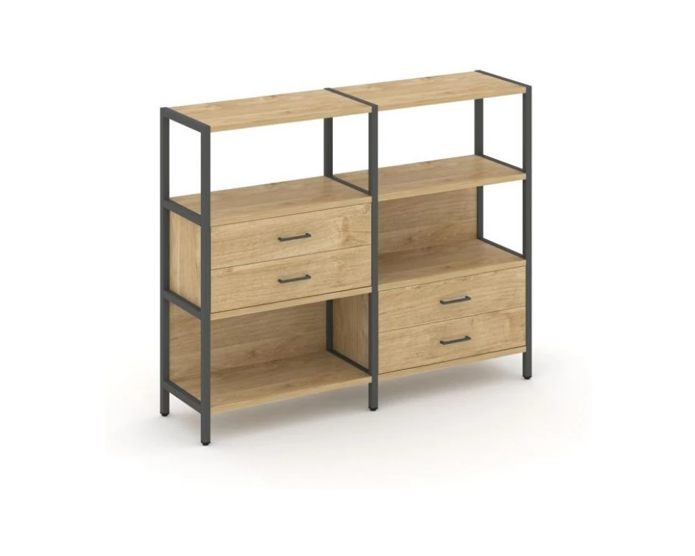 Двухсекционный стеллаж трехярусный с ящиками на двух ярусах 1590х400х1246 Shelf System