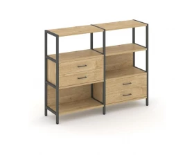 Двухсекционный стеллаж трехярусный с ящиками на двух ярусах 1590х400х1246 Shelf System images